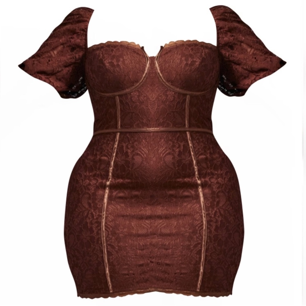 Plus Chocolate Lace Cup Detail Bodycon Dress